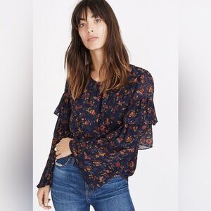 Madewell floral boho ruffle sleeve top Womens Size Medium EUC